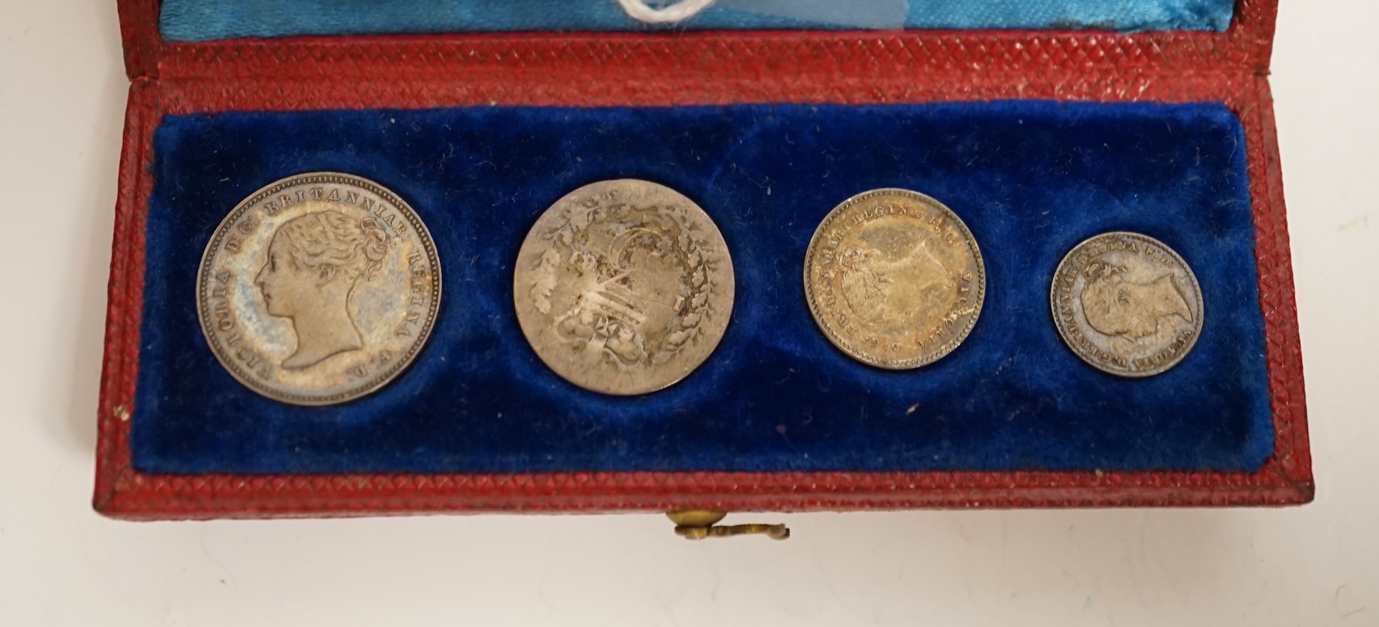 British silver coins, Victoria, A cased set of maundy money, 1879